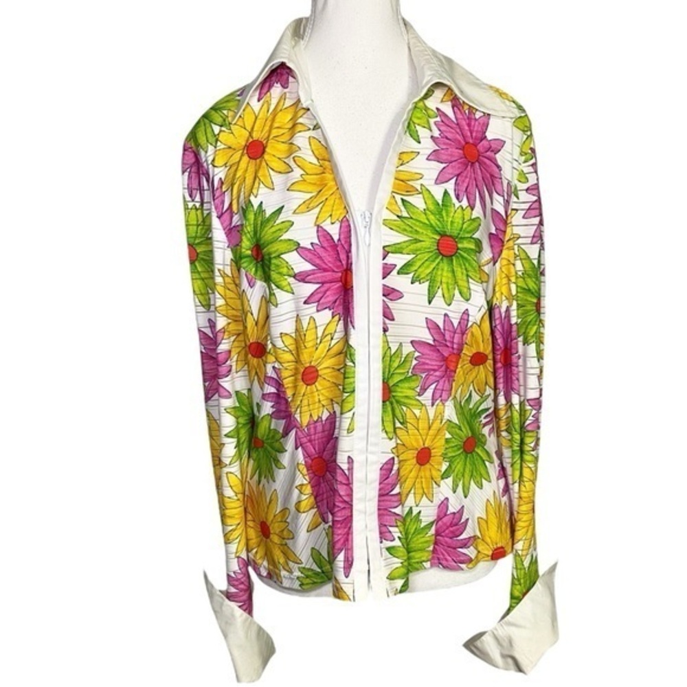 Joseph Ribkoff Floral Zippered Shirt with Colorful Daisies NWT